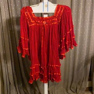 Mexican top one size dark reddish and gauzy with ribbons